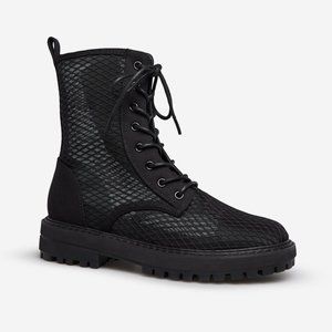 #NWT- SIZE 9 -BLACK -FAUX LEATHER FISHNET COMBAT BOOT W/LACES